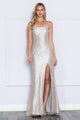 Poly USA 9288 Fitted Sequin Print Sleeveless Slit Gown