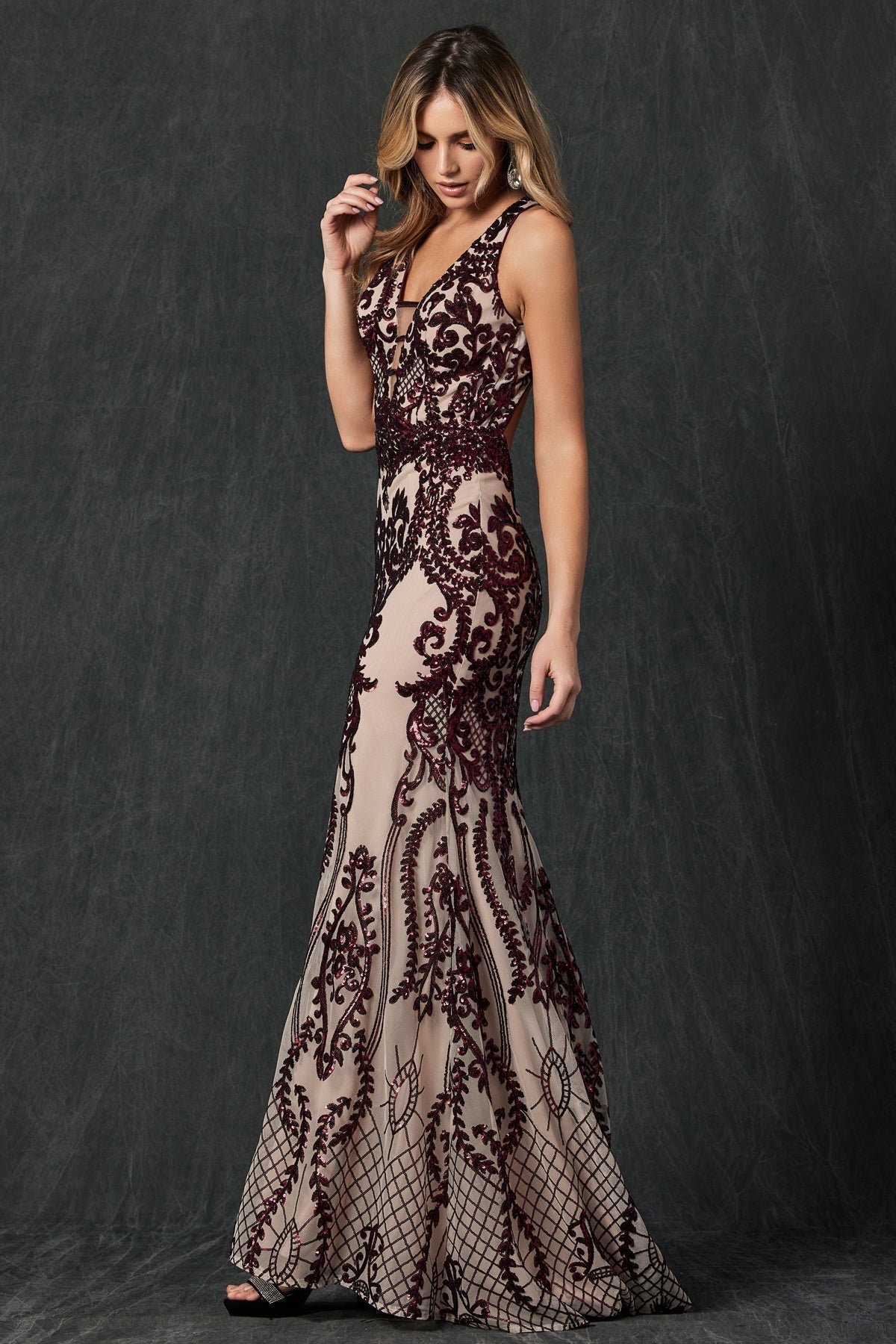 Juliet Nude/Green Long Formal Dresses