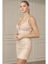Champagne Bridesmaid Dresses-Inexpensive Sequin Print Short Juliet 870