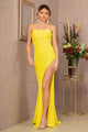 Fitted Sequin Sheer Slit Gown by Elizabeth K GL3144 - XS / Yellow - Long Formal Dresses