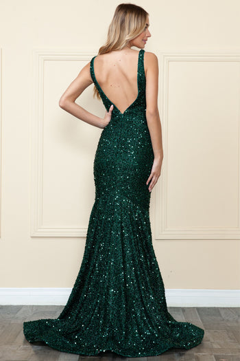 Poly USA 9108 Fitted Sequin Sheer V-Neck Gown