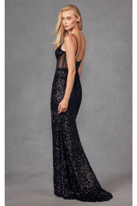 Fitted Sequin Sleeveless Corset Gown with Slit by Juliet JT2474U - Dress