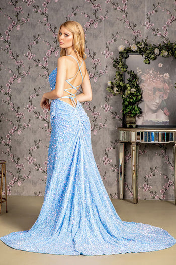 Fitted Sequin Sleeveless Cowl Slit Gown by GLS Gloria GL3322 - Long Formal Dresses