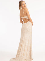 Fitted Sequin Slit Gown by Elizabeth K GL3023