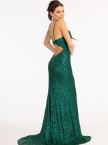Fitted Sequin Slit Gown by Elizabeth K GL3023