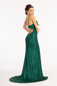 Fitted Sequin Slit Gown by Elizabeth K GL3023 - Long Formal Dresses