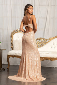 Fitted Sequin Slit Gown by Elizabeth K GL3023 - Long Formal Dresses