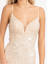 Fitted Sequin Slit Gown by Elizabeth K GL3023