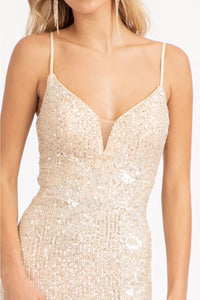 Fitted Sequin Slit Gown by Elizabeth K GL3023 - Long Formal Dresses