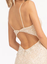 Fitted Sequin Slit Gown by Elizabeth K GL3023