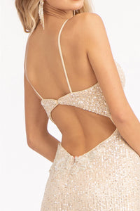 Fitted Sequin Slit Gown by Elizabeth K GL3023 - Long Formal Dresses