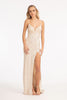 Fitted Sequin Slit Gown by Elizabeth K GL3023 - XS / Champagne - Long Formal Dresses