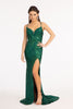 Fitted Sequin Slit Gown by Elizabeth K GL3023 - XS / Green - Long Formal Dresses
