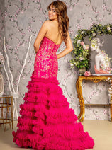Fitted Sequin Strapless Ruffled Slit Gown by GLS Gloria GL3315