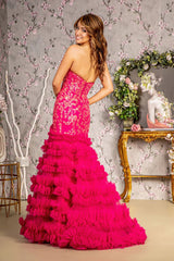Fitted Sequin Strapless Ruffled Slit Gown by GLS Gloria GL3315 - Long Formal Dresses
