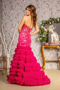 Fitted Sequin Strapless Ruffled Slit Gown by GLS Gloria GL3315 - Long Formal Dresses