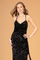 Fitted Sequin V-Neck Slit Gown by Elizabeth K GL3080 - Long Formal Dresses