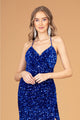 Fitted Sequin V-Neck Slit Gown by Elizabeth K GL3080 - Long Formal Dresses