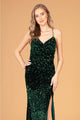 Fitted Sequin V-Neck Slit Gown by Elizabeth K GL3080 - Long Formal Dresses