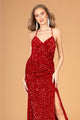 Fitted Sequin V-Neck Slit Gown by Elizabeth K GL3080 - Long Formal Dresses