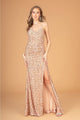 Fitted Sequin V-Neck Slit Gown by Elizabeth K GL3080 - XS / Gold - Long Formal Dresses