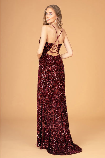 Fitted Sequin Velvet Slit Gown by Elizabeth K GL3081 - Long Formal Dresses