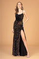Fitted Sequin Velvet Slit Gown by Elizabeth K GL3081 - XS / Lapis Blue - Long Formal Dresses