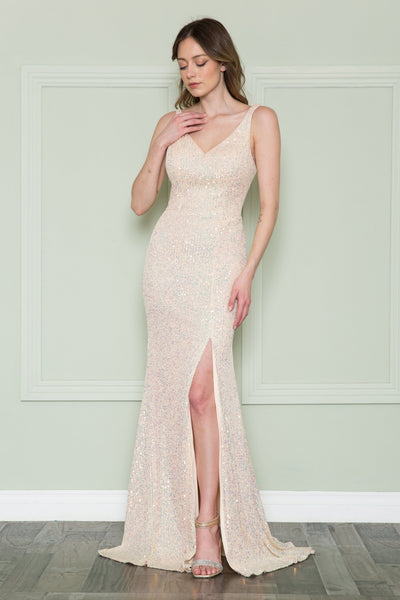 Poly USA 8900 Fitted Sequin Velvet V-Neck Gown