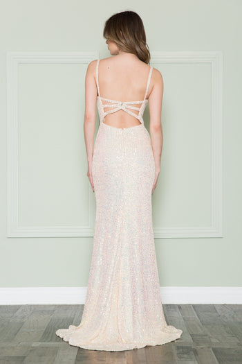 Poly USA 8900 Fitted Sequin Velvet V-Neck Gown