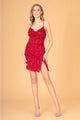 Fitted Short Cowl Neck Sequin Dress by Elizabeth K GS3087 - XS / Red - Short Cocktail Dresses