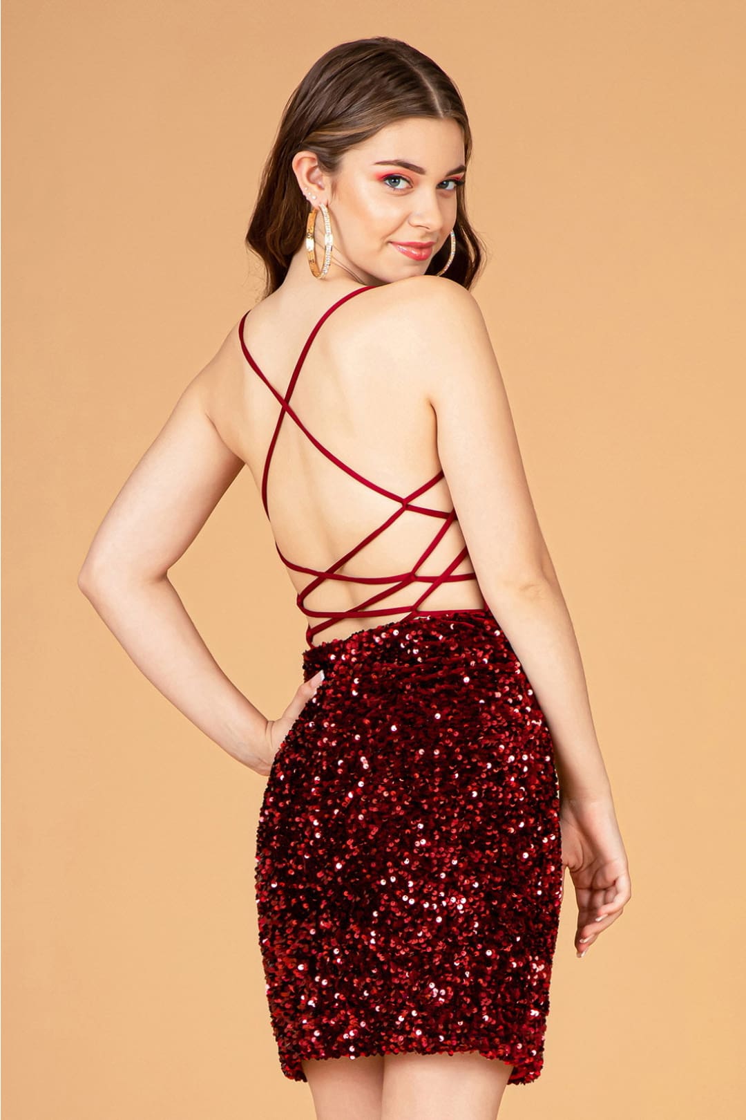 Fitted Short Lace-Up Sequin Dress by Elizabeth K GS3084 - Short Cocktail Dresses