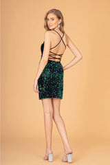 Fitted Short Lace-Up Sequin Dress by Elizabeth K GS3084 - Short Cocktail Dresses