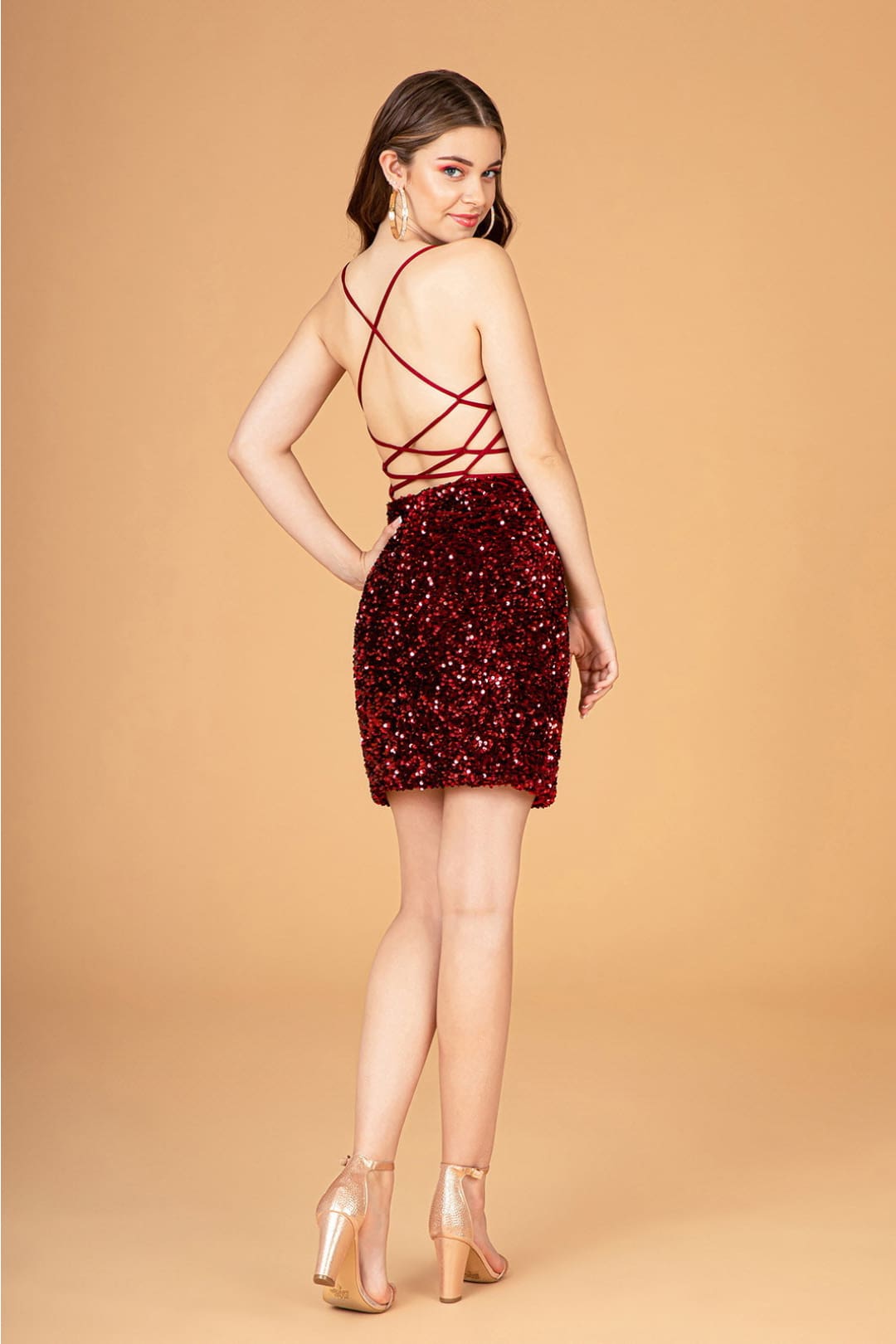 Fitted Short Lace-Up Sequin Dress by Elizabeth K GS3084 - Short Cocktail Dresses