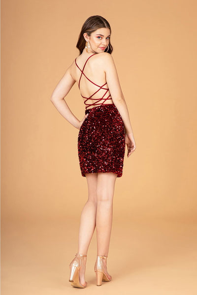 Fitted Short Lace-Up Sequin Dress by Elizabeth K GS3084 - Short Cocktail Dresses
