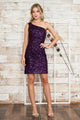 Vestido corto ajustado de lentejuelas con un solo hombro de Poly USA 8804