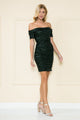 Poly USA 8952 Fitted Short Sequin Off Shoulder Dress