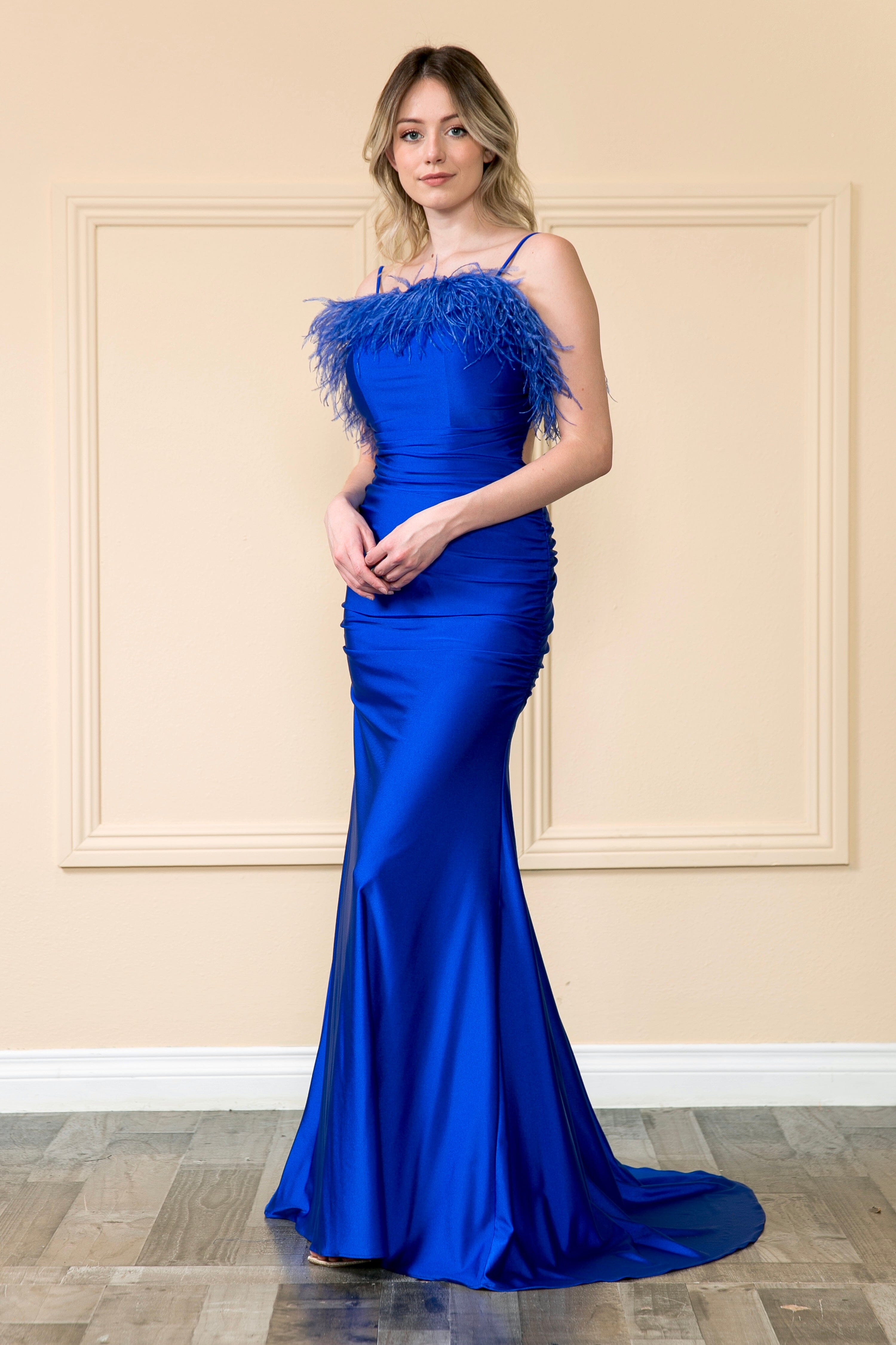 Poly USA 9070 Fitted Sleeveless Feather Gown
