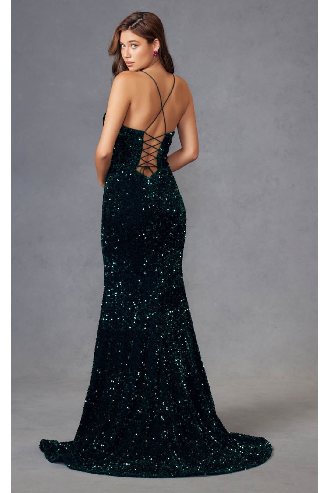 Fitted Sleeveless Long Sequin Velvet Dress by Juliet 2406 - Dress