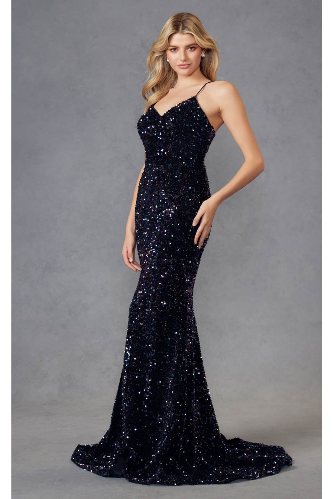 Fitted Sleeveless Long Sequin Velvet Dress by Juliet 2406 - Dress
