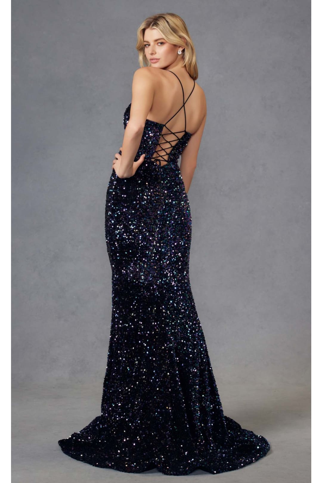 Fitted Sleeveless Long Sequin Velvet Dress by Juliet 2406 - Dress