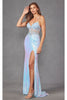 Fitted Sleeveless Sequin Gown with Applique and Slit by Juliet JT2433A - Dress