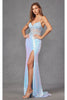 Fitted Sleeveless Sequin Gown with Applique and Slit by Juliet JT2433A - Dress