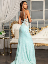 Fitted Sleeveless Sequin Slit Gown by Elizabeth K GL3029