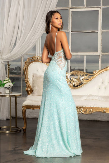 Fitted Sleeveless Sequin Slit Gown by Elizabeth K GL3029 - Long Formal Dresses
