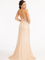 Fitted Sleeveless Sequin Slit Gown by Elizabeth K GL3029