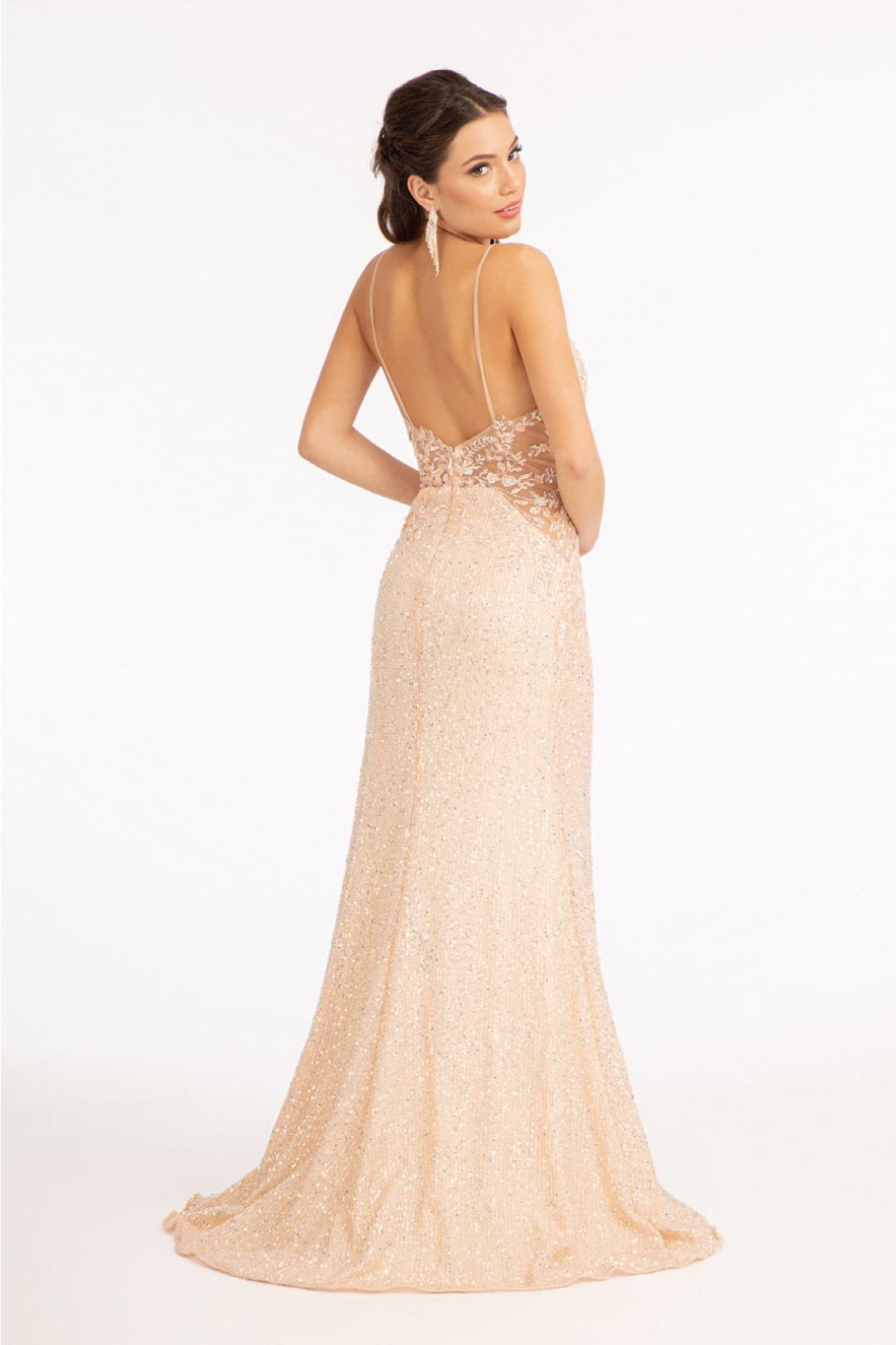 Fitted Sleeveless Sequin Slit Gown by Elizabeth K GL3029 - Long Formal Dresses