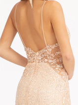 Fitted Sleeveless Sequin Slit Gown by Elizabeth K GL3029