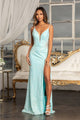 Fitted Sleeveless Sequin Slit Gown by Elizabeth K GL3029 - XS / Aqua - Long Formal Dresses