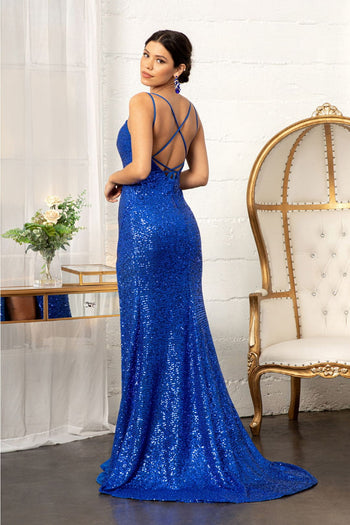 Fitted Strappy Back Sequin Gown by Elizabeth K GL3058 - Long Formal Dresses