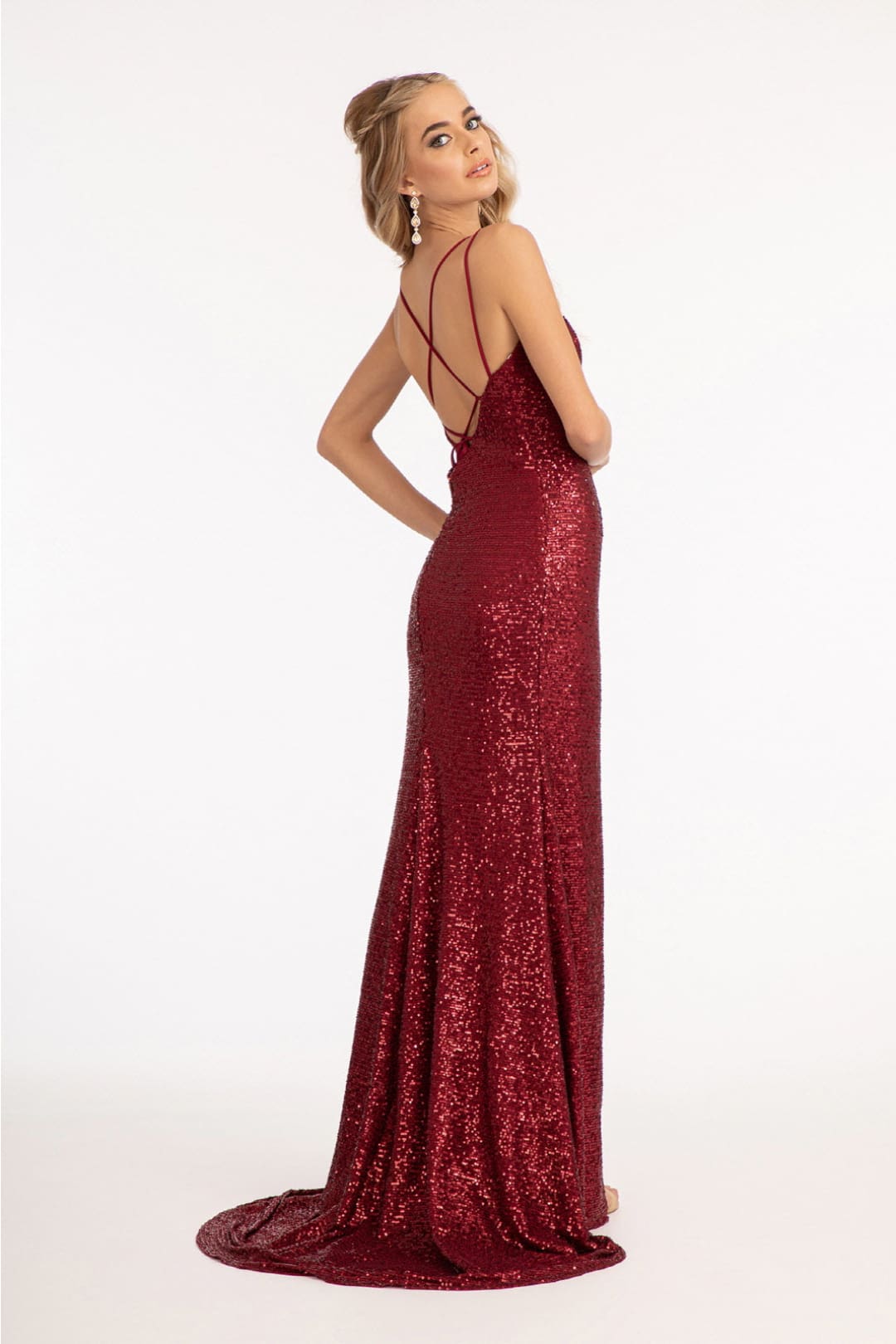 Fitted Strappy Back Sequin Gown by Elizabeth K GL3058 - Long Formal Dresses